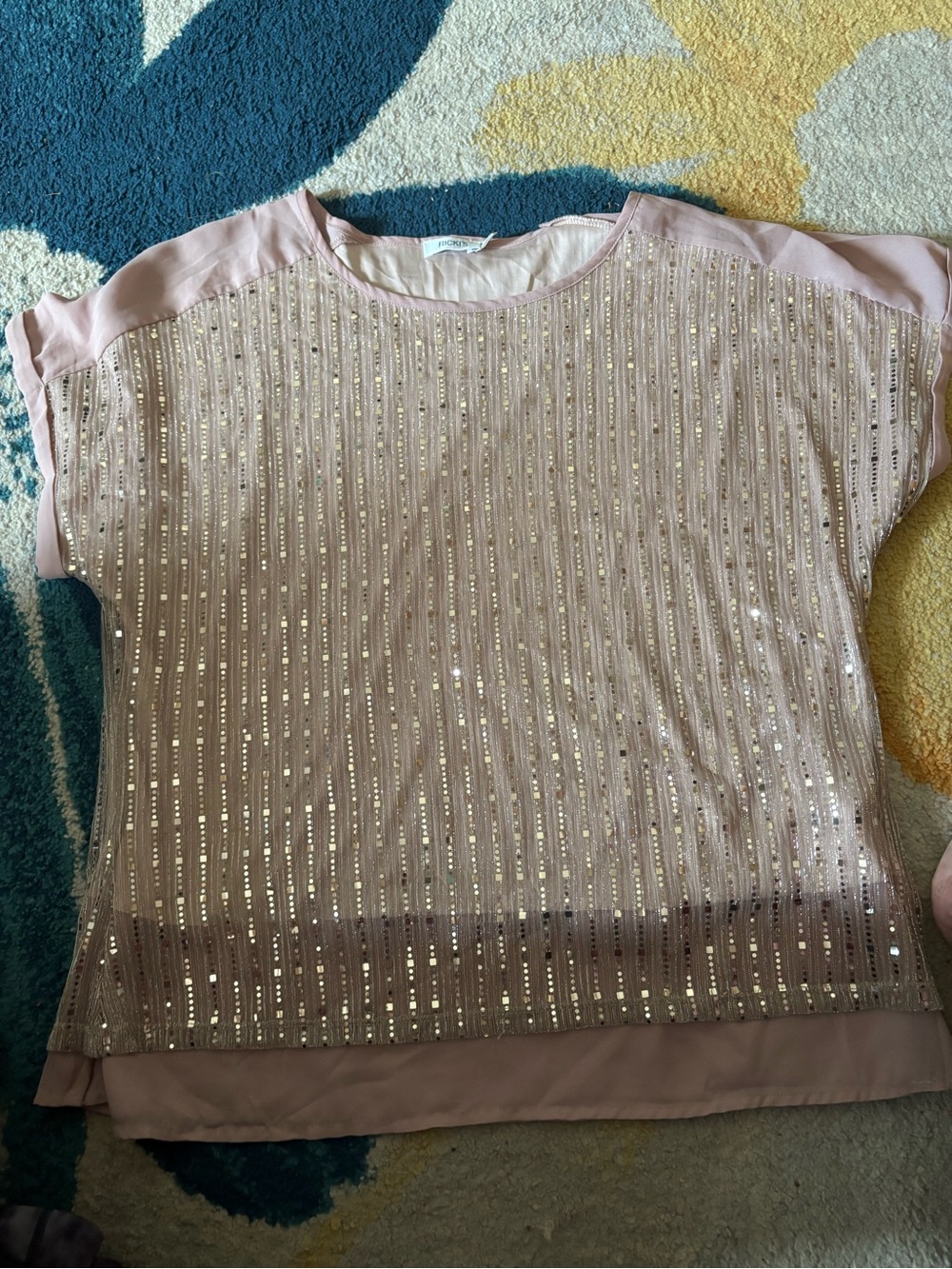Ricki's Blush Pink Sequin Stripe Short Sleeve Top